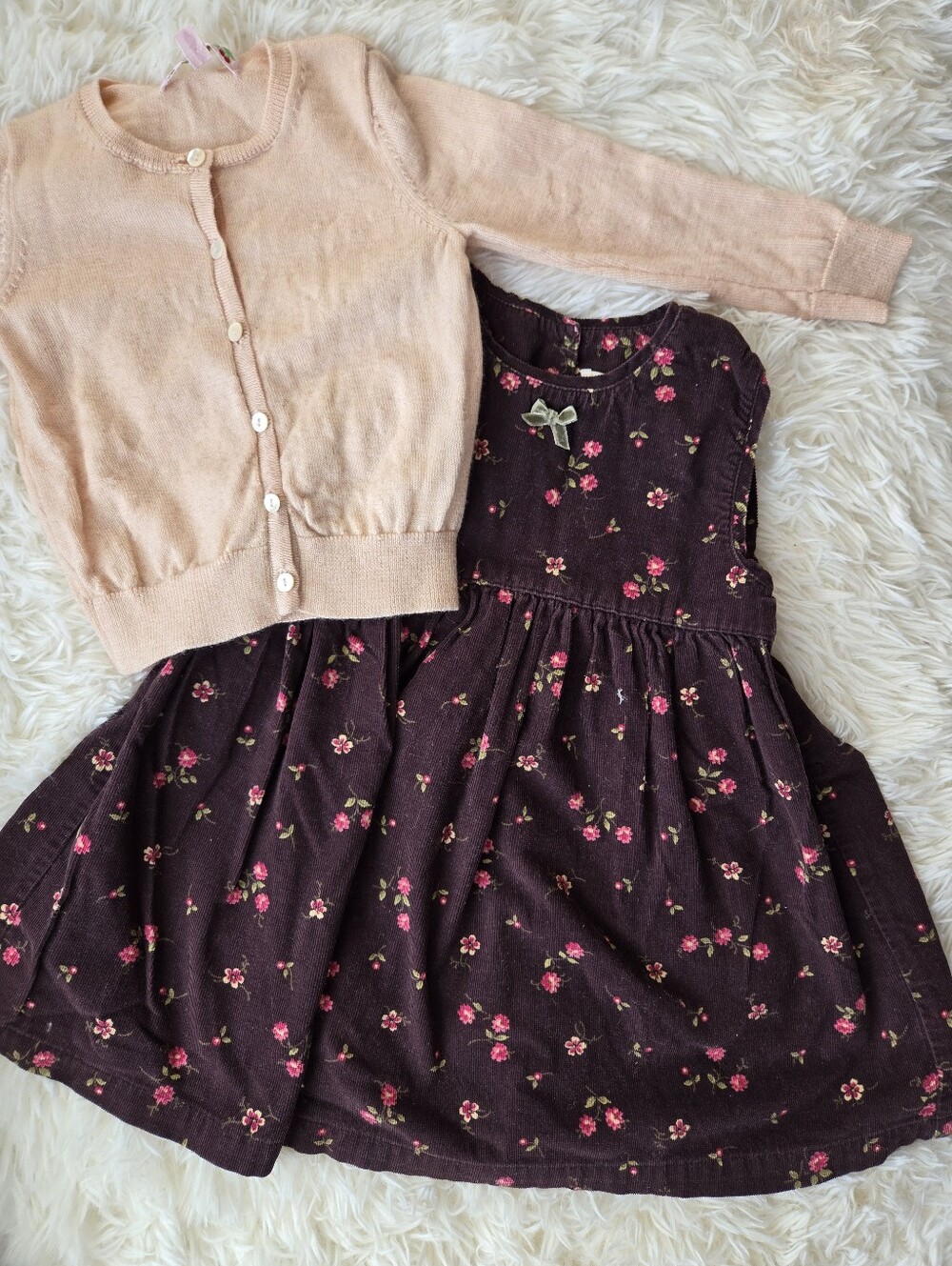 Vintage Floral Corduroy Jumper / Pink Cotton Cardigan Bundle Age 2/3